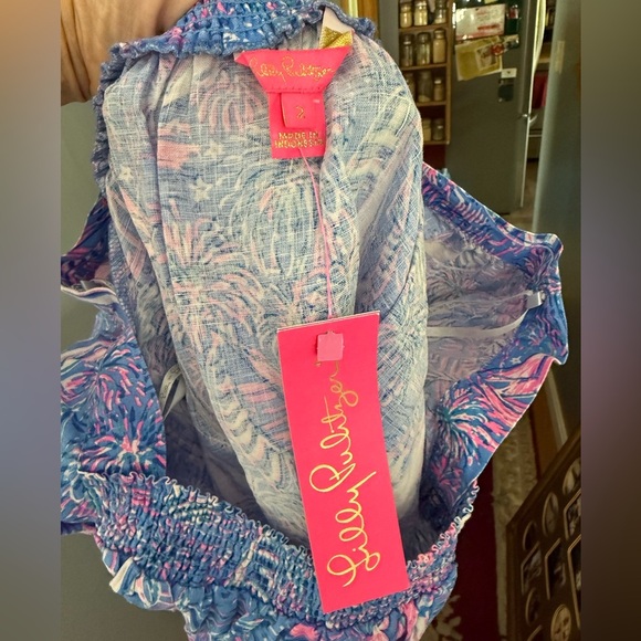 Lilly Pulitzer NWT Linen Sz 2 Keating Top Oca Blue Its a Sailabration 15" PTP - Picture 3 of 9